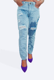Jean Azul con Rotos Desteñido Unisex