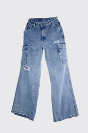 Jean Cargo Azul con Rotos